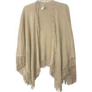 COLDWATER CREEK Tan Fringe One Size Shawl Poncho